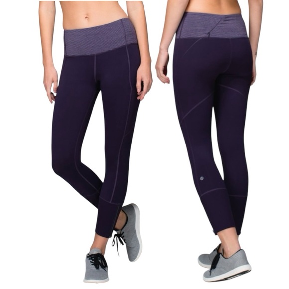 Lululemon Rebel Runner Crop Wee Stripe Heathered Black Grape 4 - Picture 1 of 10